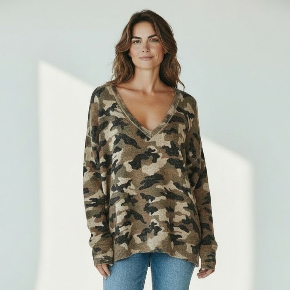 27 Miles Malibu Camouflage Cashmere V-Neck Sweater